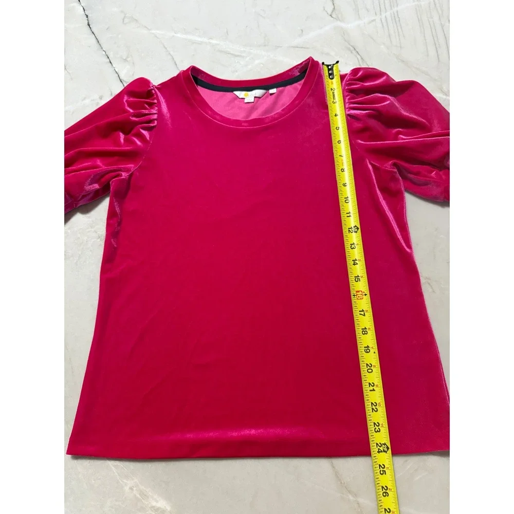 Boden Pink Velvet Puff Short Sleeve Crew Neck Top US 8 UK 12